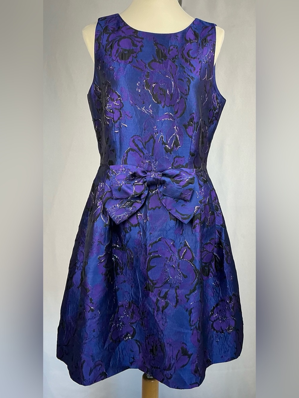 Tahari ASL Metallic Floral Jacquard Bow Homecoming Fit & Flare Dress 10